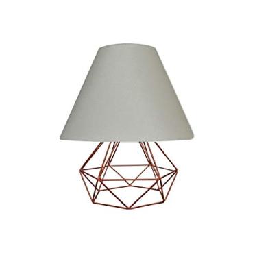 Imagem de Abajur Aramado Cúpula De Tecido Tamanho Pequeno - Ideal para Mesa De Canto, cabeceira de cama, sala (Cobre - Branco)