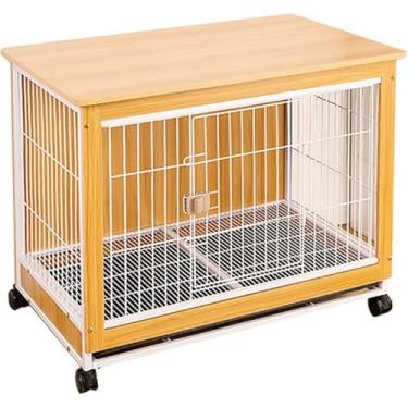 Imagem de Mesa De Cabeceira Decorativa Para Animais De Estimação Rústica Pesada Móveis De Caixa De Cachorro Gaiola De Madeira Móveis De Canil Mesa De Cabece, Yellow, 86 cm L x 68 cm W x 23 cm H