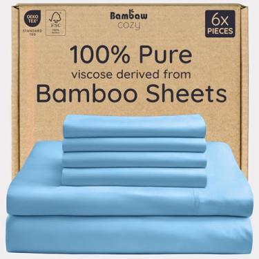 Imagem de Bambaw 100% viscose derivada de lençóis de bambu King Size – Conjunto de lençóis refrescantes King Size de luxo para colchões de até 40 cm, lençóis super macios (azul sonho)