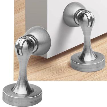 Imagem de Batente de porta magnético sólido mental, montado na parede, prata, pacote com 2