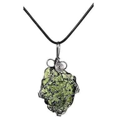 Imagem de RMYSUM Colar Com Pingente De Cristal Meteorito Moldavite, Pedra Tcheco Para Homens E Mulheres, Vidro Verde, Formato Irregular