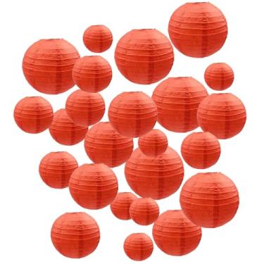 Imagem de Lanternas de papel chinesas japonesas decorativas feitas à mão, 24 peças, tamanhos variados, 15 cm, 20 cm, 25 cm, 30 cm, decoração de cores mistas para casa, casamentos e festas (todas vermelhas)