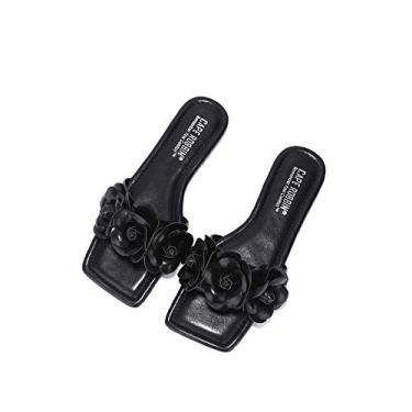Imagem de Sandale plate Cape Robbin LuvU Sandale pentru femei, pantofi pentru femei Mules Slip On - Negru Mărimea 8
