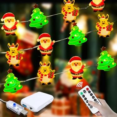 Imagem de ZGWJ Luzes de corda de Natal com temporizador, 1 pacote de árvore de Natal - Rena - Papai Noel 50 LED 16FT luzes cintilantes de fadas 8 modos para quarto, decoração de festas de Natal interna e