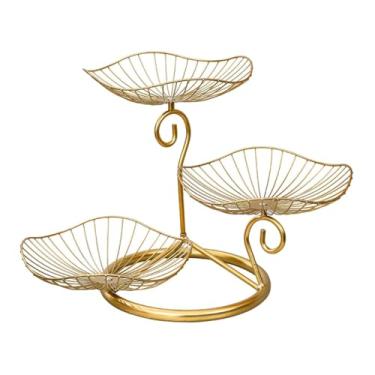Imagem de DimyFew Cesta de frutas de ferro, suporte para frutas de ferro, fruteira rústica multiuso, fruteira de arame para doces, lanche, jardim de bananas, sala de, Ouro