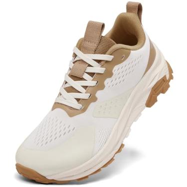 Imagem de HONGGUOZI Sapatos femininos com bico largo, suporte de arco, ultraleve, antiderrapante, para caminhada, corrida, treino, academia, tênis, tênis para diabéticos, almofada equilibrada, Bege, 7 Wide