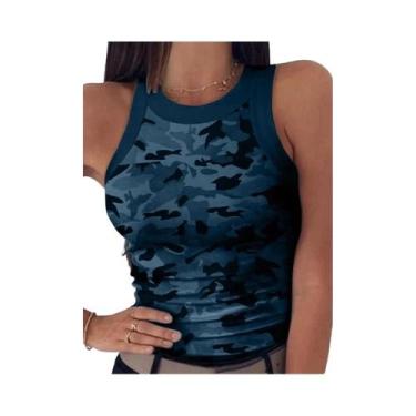 Imagem de Camiseta Regata Feminina Sem Mangas Com Estampa Listrada, Decote Redon