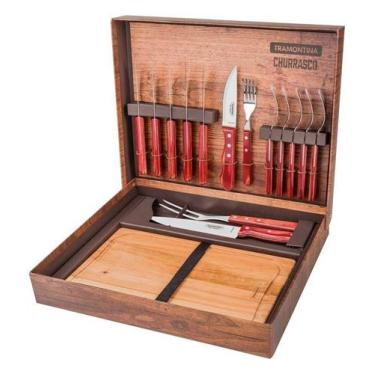 Imagem de Kit para Churrasco Tramontina Lâminas Aço Inox  Cabos em Madeira Polyw