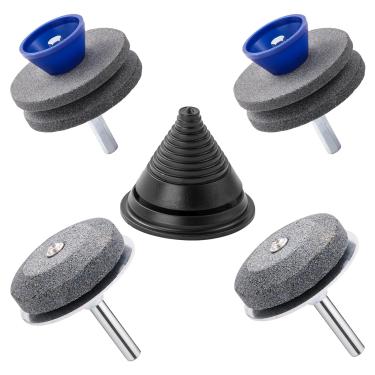 Imagem de Tigbear Afiador de lâmina de cortador de grama de 4 peças, amolador de lâmina de corte de grama de camada dupla, kit de afiador de lâmina cega para qualquer furadeira elétrica/furadeira manual