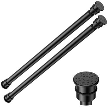 Imagem de Varão de cortina de tensão ajustável de 43,3 a 71 cm, pacote com 2, haste de tensão expansível, preta, sem perfuração, para armário, cozinha, armário, porta, estante de livros, projetos