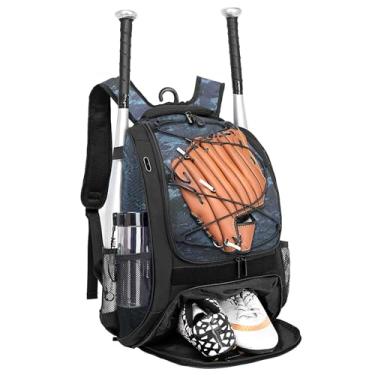 Imagem de DAFISKY Mochila de beisebol softbol – Bolsa de equipamento de taco de bola T para jovens adultos com suporte para taco e capacete, camuflagem azul