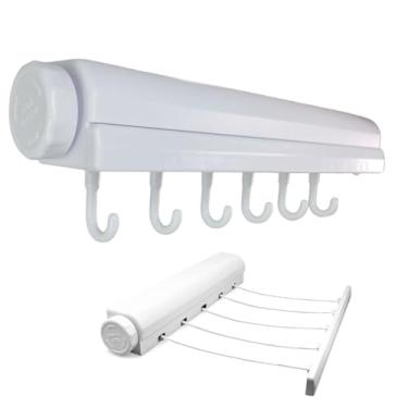 Imagem de Varal Retratil de Parede Ajustavel 5 Cordas 6 Ganchos Secador de Roupas Lavanderia Casa Apartamento