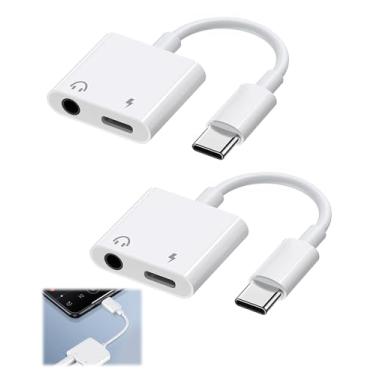 Imagem de YUEWEESER 2 peças USB C para fone de ouvido e adaptador de carregador de 3,5 mm, cabo auxiliar 2 em 1 tipo C para dongle com carregamento rápido PD para iPhone 15/16 Plus/Pro/Max iPad Galaxy S22/S23