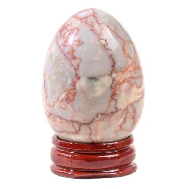 Imagem de Casaper Ovo de jaspe vermelho natural de 5 cm com suporte de madeira para decoração de casa, estatuetas de Fengshui com esfera de palmeira de cristal polido Reiki curativo
