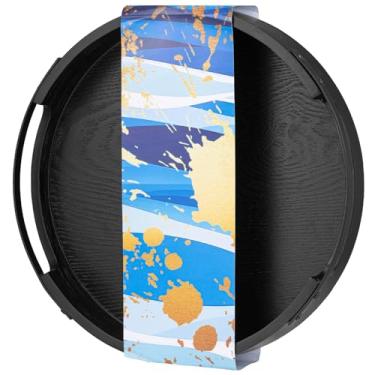 Imagem de Bandeja redonda preta de madeira maciça com alças de metal, grande bandeja decorativa de madeira para mesa de café, café da manhã na cama, jantar, festa, bar, cozinha, 30 x 30 x 5 cm