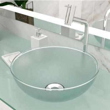 Imagem de KIT Cuba Pia de Apoio Vidro 29cm Redonda Com Válvula Cromada Para Banh