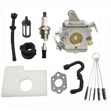 Imagem de 1 peça de carburador com filtro de óleo fule kit de reconstrução com filtro e vela de ignição compatível com Stihl MS170 MS180 017 018 Motosserra de substituição # C1Q-S57 C1Q-S57A C1Q-S57B 1130-120