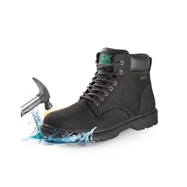 Imagem de SKPRO Botas de trabalho masculinas de couro à prova d'água com cadarço Chukka, Crazy Horse Couro Chocolate, 44