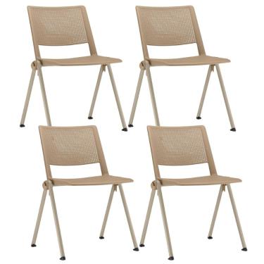 Imagem de Kit 04 Cadeiras Empilhável Fixa Lift F02 Base Aço Nude - Lyam Decor