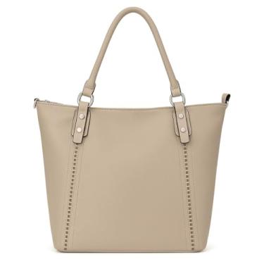 Imagem de ALWY Bolsa Feminina Grande Bolsa De Ombro Couro Sintético Impermeável Trabalho Faculdade (Bege)