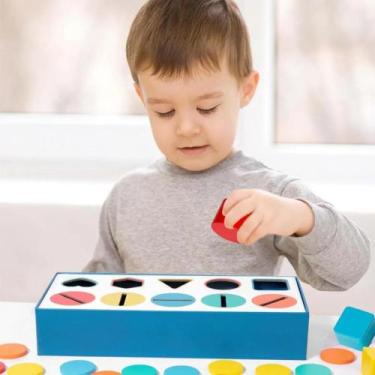 Imagem de  Caixa de Encaixe Educativa de Madeira Formas e Cores Brinquedo Didáti