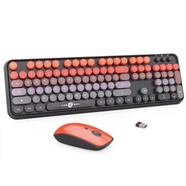 Imagem de Combo de teclado e mouse sem fio, portátil, leve, 104 teclas redondas, fofo, colorido, estilo retrô de máquina de escrever, mouse Letton com teclado tamanho completo com 3 DPI para PC, laptop, viagem