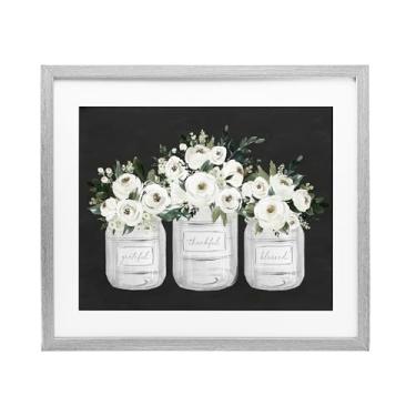 Imagem de Stupell Industries Floral Farmhouse Jars Impressão emoldurada cinza trio sob vidro, design por Lettered and Lined, 13 x 16