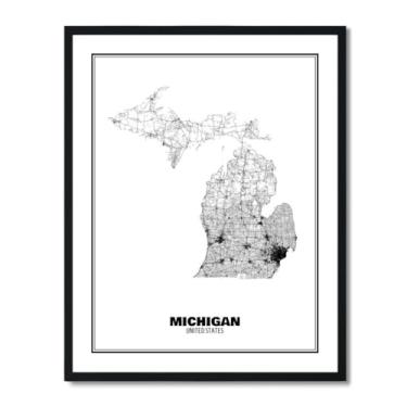 Imagem de Susie Arts Pôster com impressão artística de mapa de rua abstrato do estado de Michigan 20 x 25 cm, decoração de parede, casa, escritório, escola, sds020