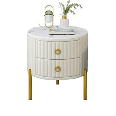 Imagem de Mesa de centro de design simples pequena com 2 gavetas, móveis de cabeceira, mesa de cabeceira, mesa de canto com moldura dourada para quarto, sala de estar, mesa de centro redonda, mesa de coquetel