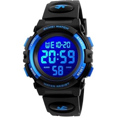 Imagem de Relógio digital infantil para meninos esportes ao ar livre 50 m à prova d'água para meninas relógio despertador 12/24 H cronômetro calendário para crianças de 3 a 15 anos de idade, Azul X (8