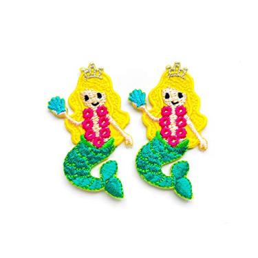 Imagem de TH Conjunto de 2 minúsculos. Mini linda sereia fofa no mar, oceano, conto de fadas, remendo de desenho animado bordado costurar em ferro no remendo para mochilas jeans roupas