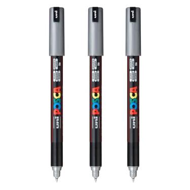 Imagem de posca Marcadores de tinta à base de água PC-1MR, ponta extrafina (0,7 mm), prata, 3 unidades