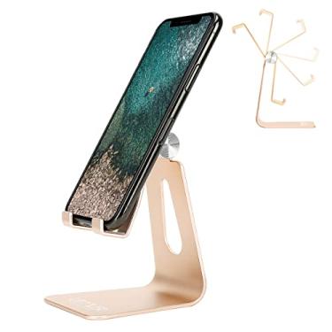 Imagem de Suporte de celular ajustável, suporte de telefone Urmust: suporte de alumínio, base, suporte compatível com iPhone XS XR 8 X 7 6 6S Plus SE 5 5S 5C carregamento, acessórios, mesa, smartphone Android (ouro)