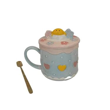 Imagem de GRFIT Caneca de cerâmica caneca divertida feminina com tampa colher copo de água doméstico xícara de café café café da manhã copo de leite caneca de café (cor: B)