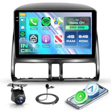 Imagem de Rádio estéreo automotivo 4G 64G Android 15 para Honda CRV 2002-2006 com Carplay sem fio Android Auto, unidade de cabeça de tela interna de 23 cm com conexão de espelho de navegação GPS, Wi-Fi