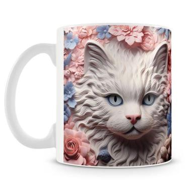 Imagem de Caneca 3D Gato Branco - Cerâmica Premium 325ml - Amo Canecas