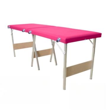 Imagem de Maca dobrável portátil Premium - Estética/Massagem/Cílios/Tatuagem- 240kg(Rosa Pink)