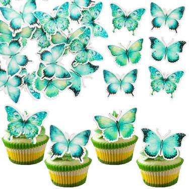 Imagem de Ephlyn 48Pcs Edible Butterfly Cake Decorations Wafer Paper Butterflies Cupcake Toppers Butterfly Decorations for Wedding Birthday Anniversary Baby Shower Party Decorating Supplies Green