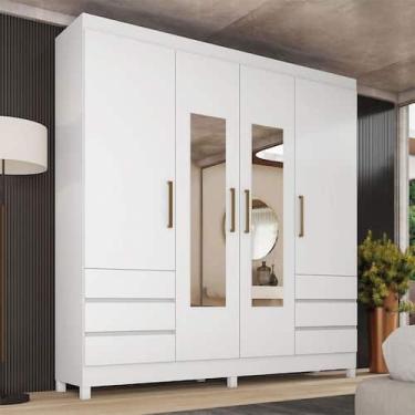 Imagem de Guarda Roupa Casal Roma Ambiente 4 Portas com Espelho Branco Brilho - 