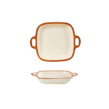 Imagem de Conjunto de pratos de cerâmica de cor sob o esmalte tigela de sopa de macarrão simples - prato quadrado de 19 cm com orelhas.
