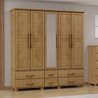 Imagem de Guarda Roupa Bipartido Madeira Maciça 6 Portas c/ 2 Espelhos - LaCasaM