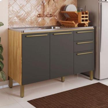 Imagem de Balcão de Cozinha para Pia 120 Cm Napoli 3 Portas 2 Gavetas 100% Mdf A