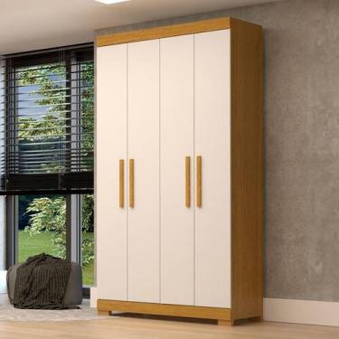 Imagem de Guarda-Roupa Solteiro Lana 4 Portas 2 Gavetas 100% Mdf Cinamomo/Off Wh