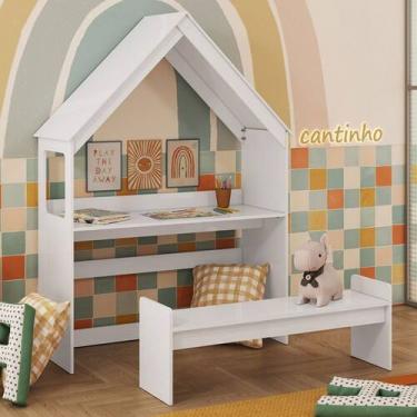 Imagem de Mesa Infantil Casinha Montessoriana com Banco 100% Mdf Branco Brilho -