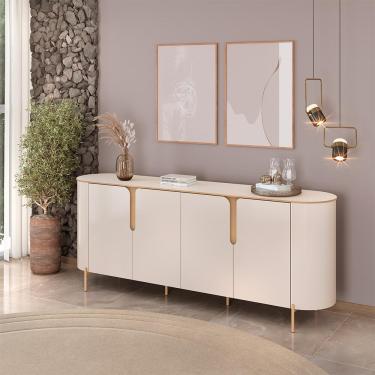 Imagem de Buffet Decorativo América 4 Portas Pés Metálicos Dourados Off White G18 - Gran Belo