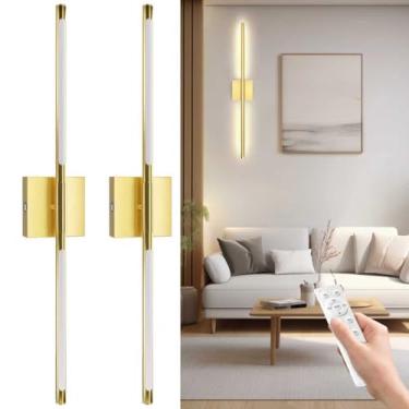 Imagem de Arandelas de parede operadas por bateria, conjunto de luzes de parede de LED recarregáveis de 5 a 81 cm, regulável 3000K-6500K, arandelas de bateria para quarto, sala de estar, arandela de parede