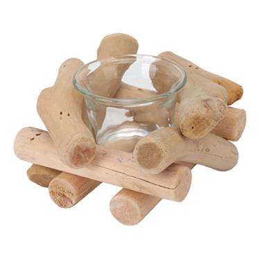 Imagem de Yctze Castiçal Rústico de Madeira Tealight - Castiçal Vintage de Madeira Flutuante Com Copo de Vidro para Decoração de Casa e Adereço Fotográfico