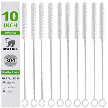 Imagem de Conjunto de pincéis de limpeza de palha, conjunto de escovas de palha com cabo de aço inoxidável de 25 cm, extralongo para copo, copo com bico, garrafa de água e tubos