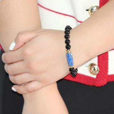 Imagem de Pulseira com pingente de contas Dzi de nove olhos para homens e mulheres 8 mm joia elástica de cristal natural simbolizando saúde e riqueza para marido esposa, aniversários, Natal, Ação de Graças