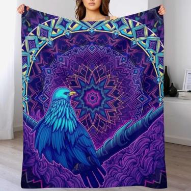 Imagem de Cobertor mandala de águia, cobertor psicodélico para adultos, mulheres, homens, cobertores aconchegantes de flanela leve e macia para cama, sofá, acampamento para todas as estações (127 x 101 cm)